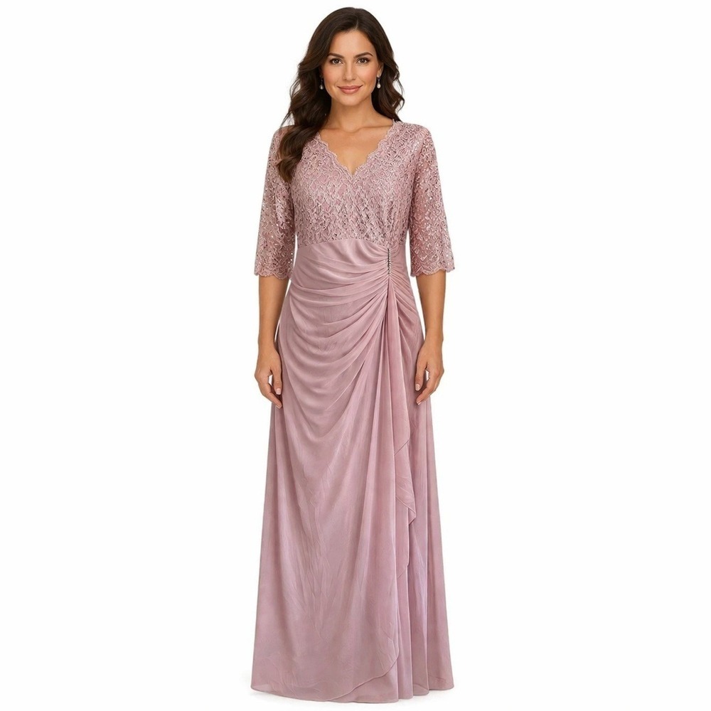 B&A Betsy & Adam‎ Gown Blush Pink Lace Formal Romantic Elegant Classic Size 14